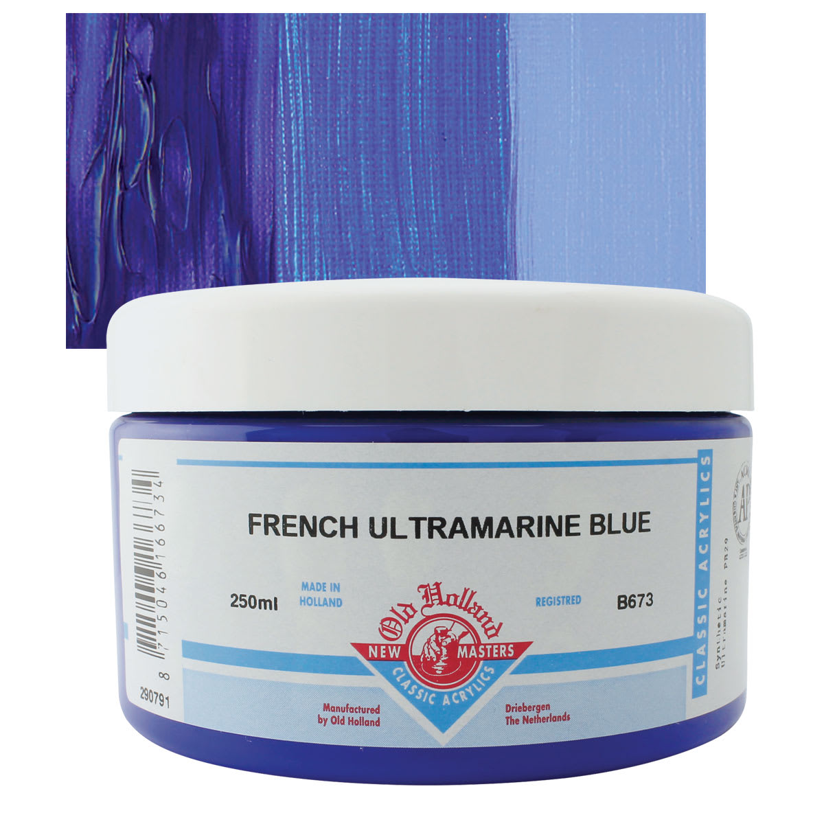 Old Holland New Masters Classic Acrylic Paint - French Ultramarine Extra and swatch