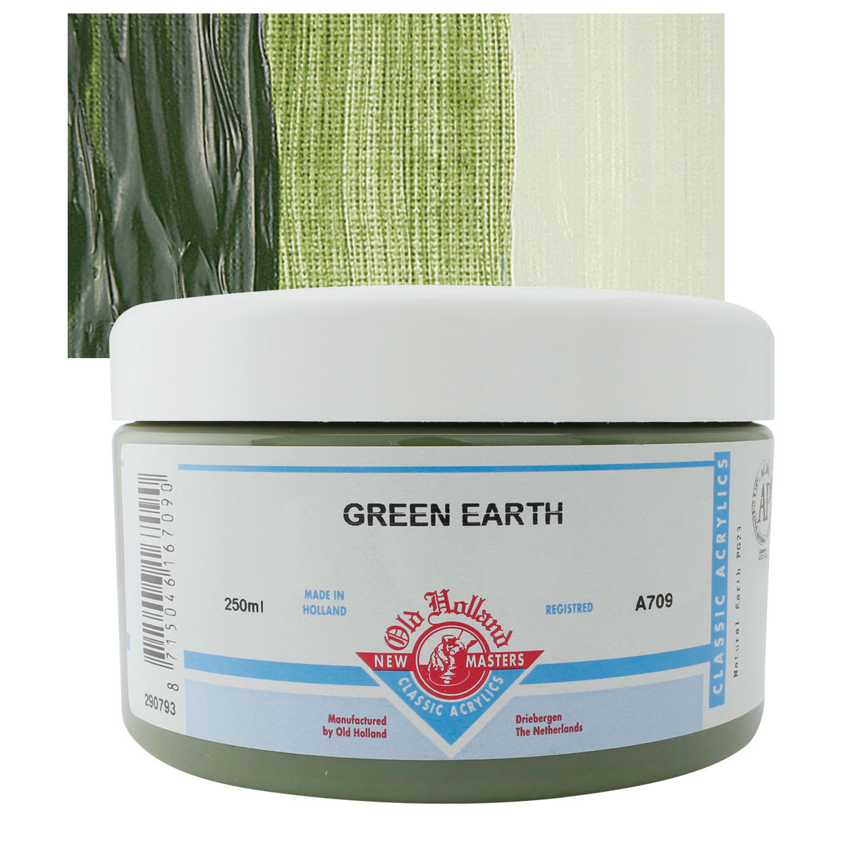 Old Holland New Masters Classic Acrylic Paint - Green Earth, 250 ml jar and swatch