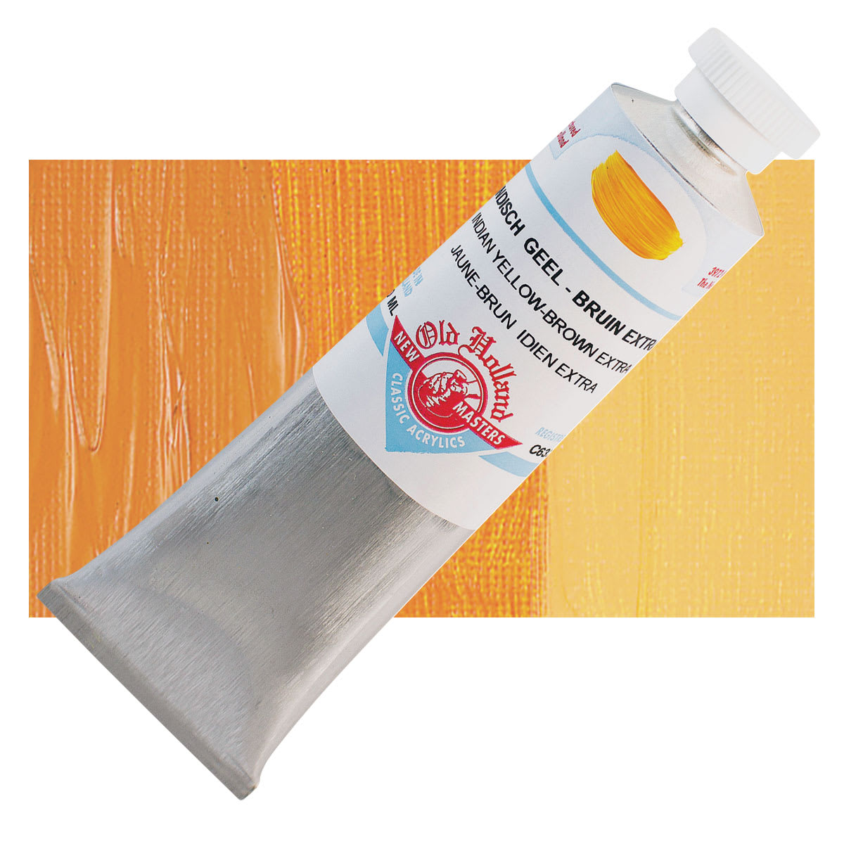 Old Holland New Masters Classic Acrylic Paint - Indian Yellow Brown Extra and swatch