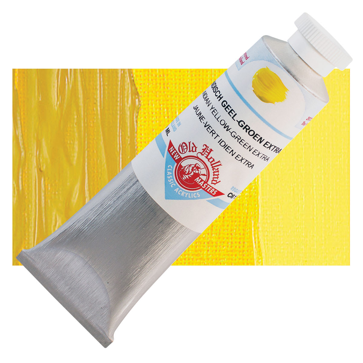 Old Holland New Masters Classic Acrylic Paint - Indian Yellow Green Extra and swatch