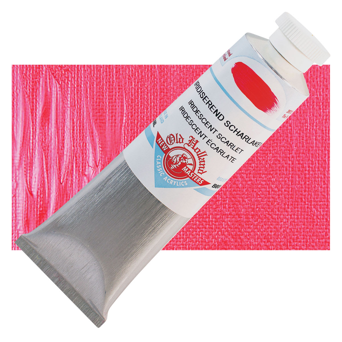 Old Holland New Masters Classic Acrylic Paint - Iridescent Scarlet, 60 ml tube and swatch