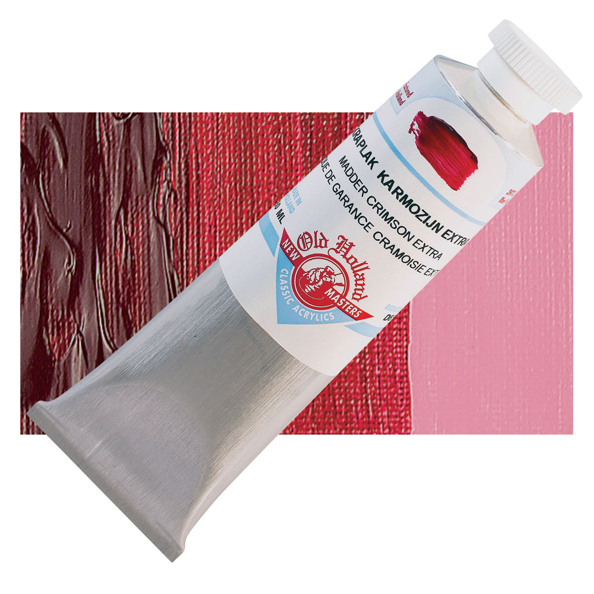Old Holland New Masters Classic Acrylic Paint - Madder Crimson Extra and swatch