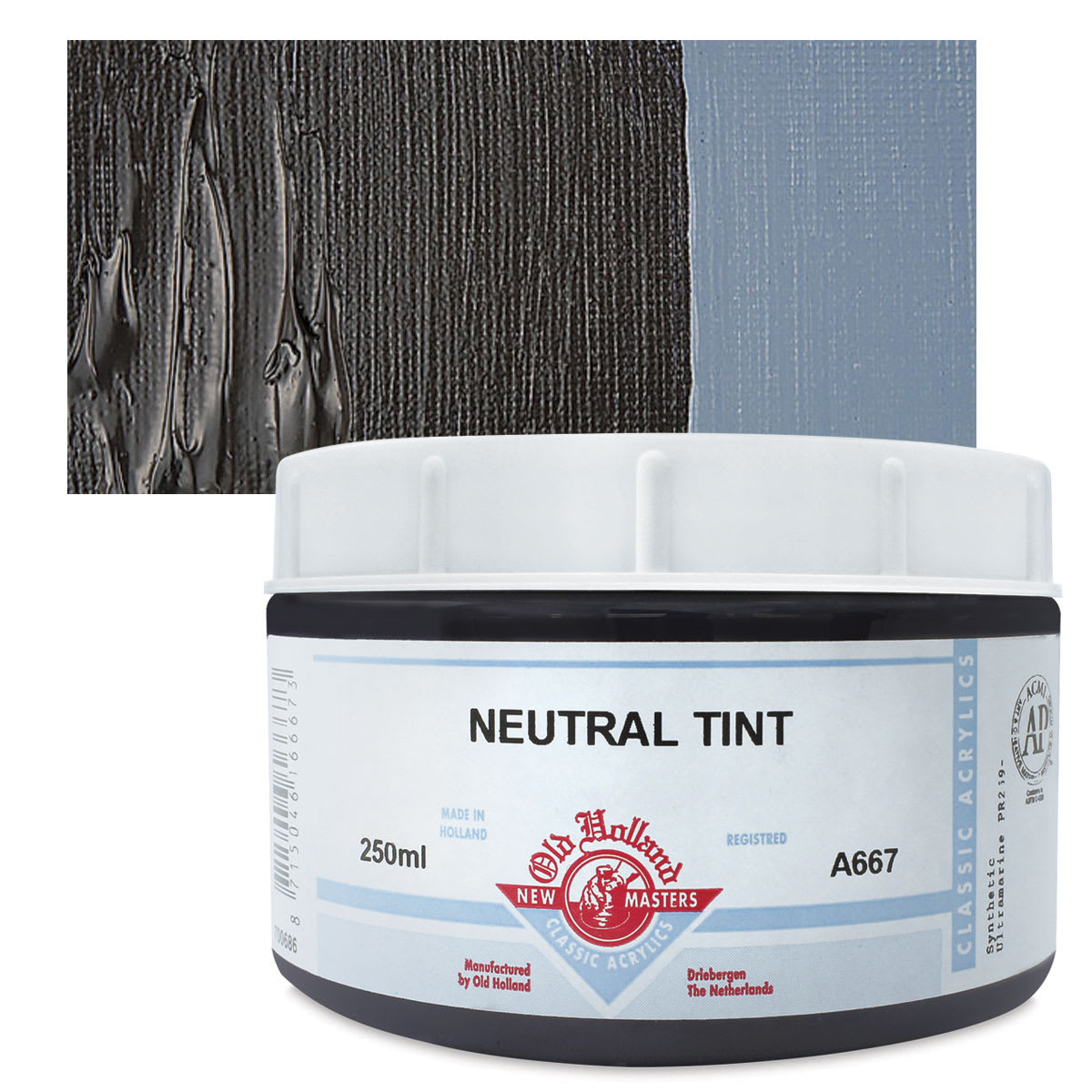 Old Holland New Masters Classic Acrylic Paint - Neutral Tint, 250 ml jar  and swatch