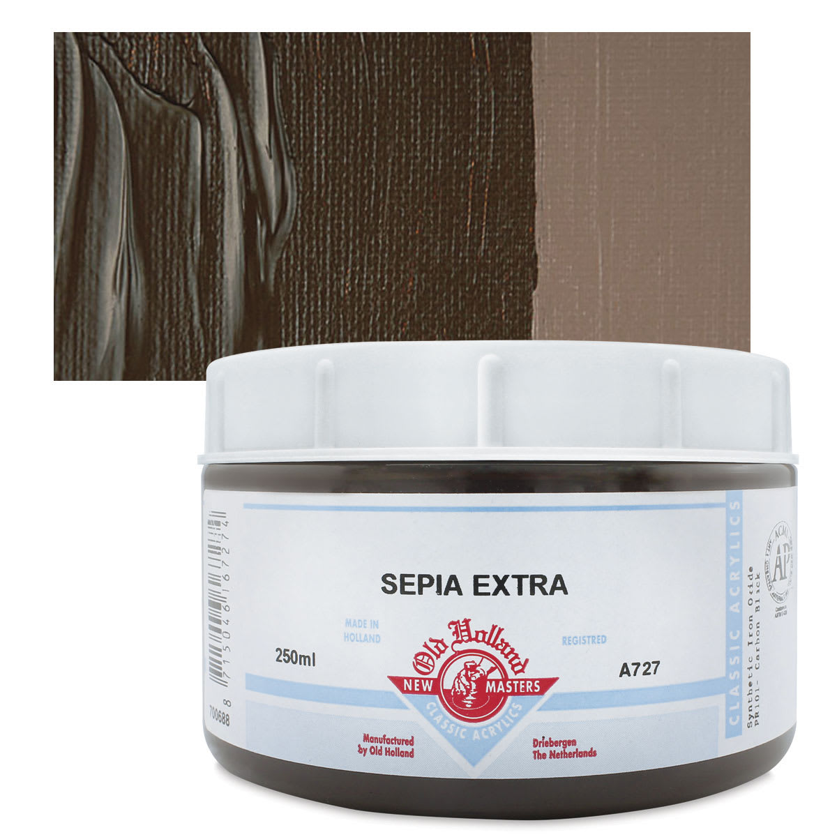 Old Holland New Masters Classic Acrylic Paint - Sepia Extra and swatch