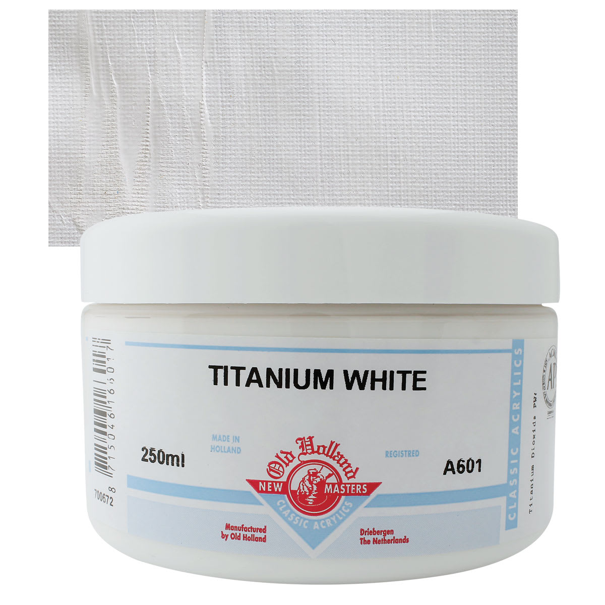 Old Holland New Masters Classic Acrylic Paint - Titanium White, 250 ml jar and swatch