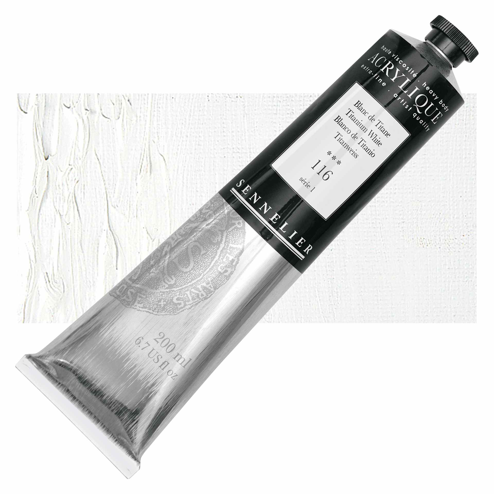 Sennelier Extra-Fine Artist Acrylique - Titanium White, 200 ml tube and swatch