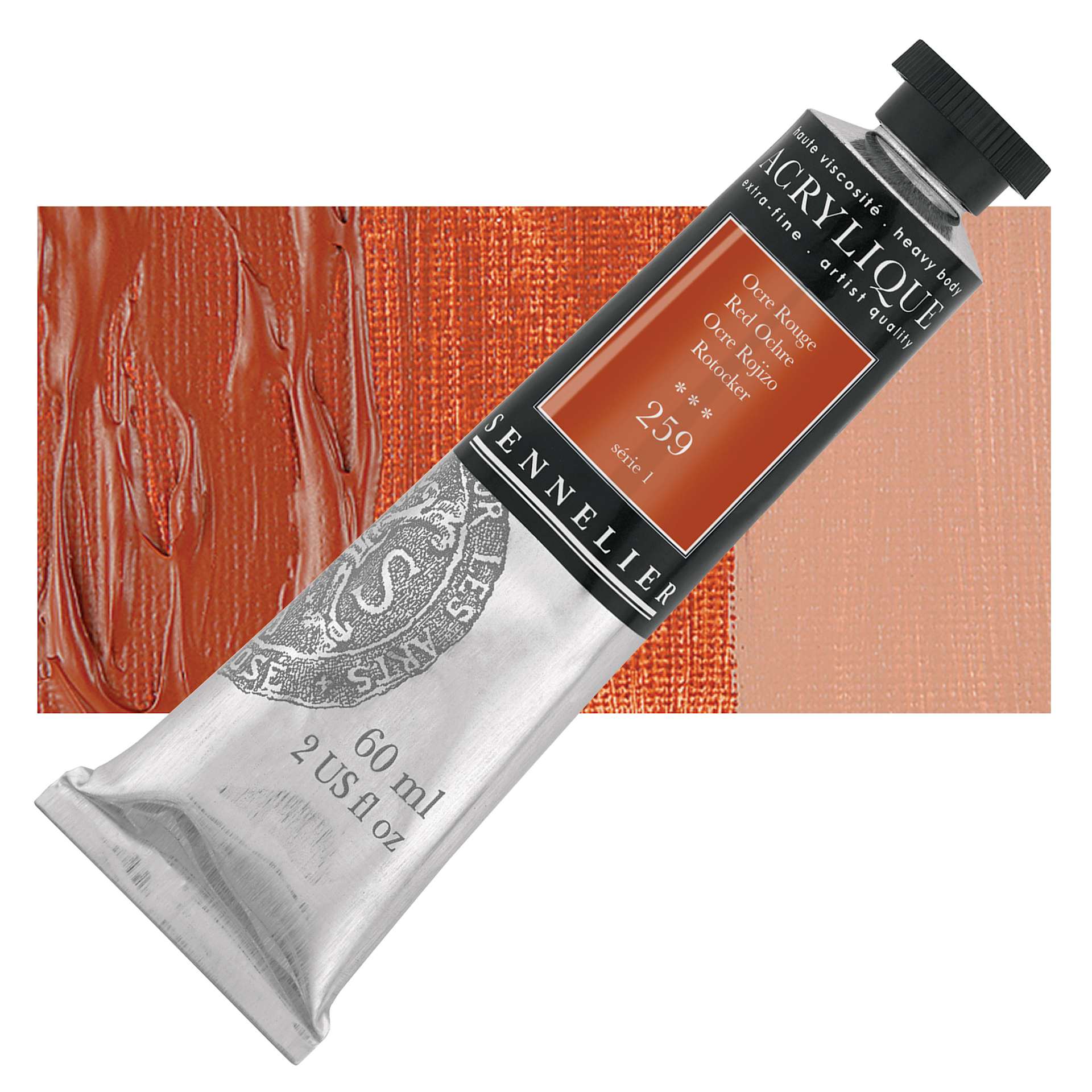 Sennelier Extra-Fine Artist Acrylique - Red Ochre, 60 ml tube and swatch