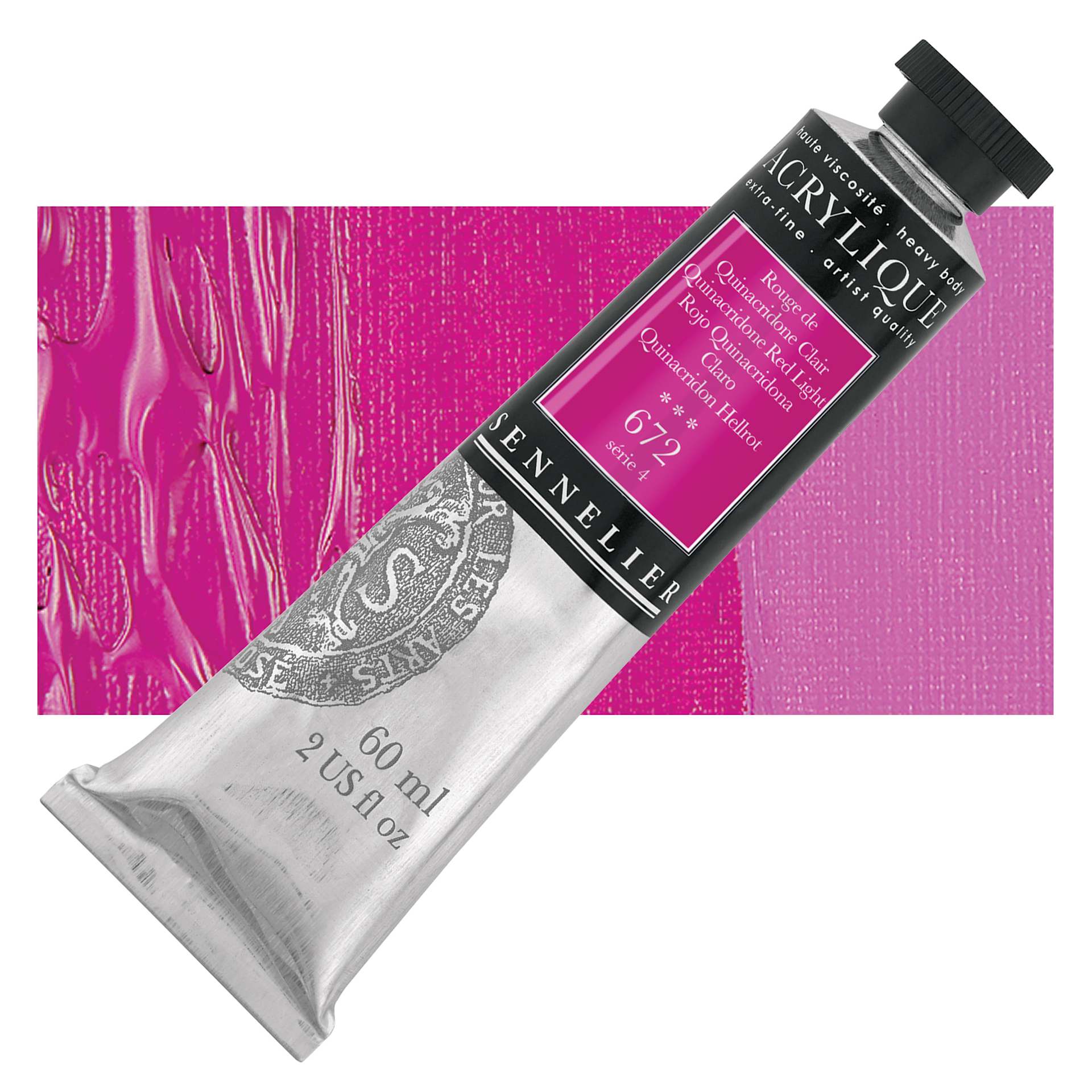Sennelier Extra-Fine Artist Acrylique - Quinacridone Red Light, 60 ml tube and swatch