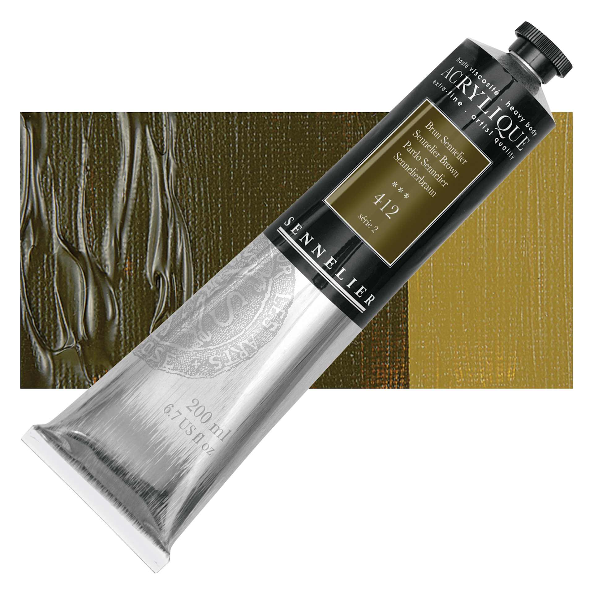 Sennelier Extra-Fine Artist Acrylique - Sennelier Brown, 200 ml tube and swatch