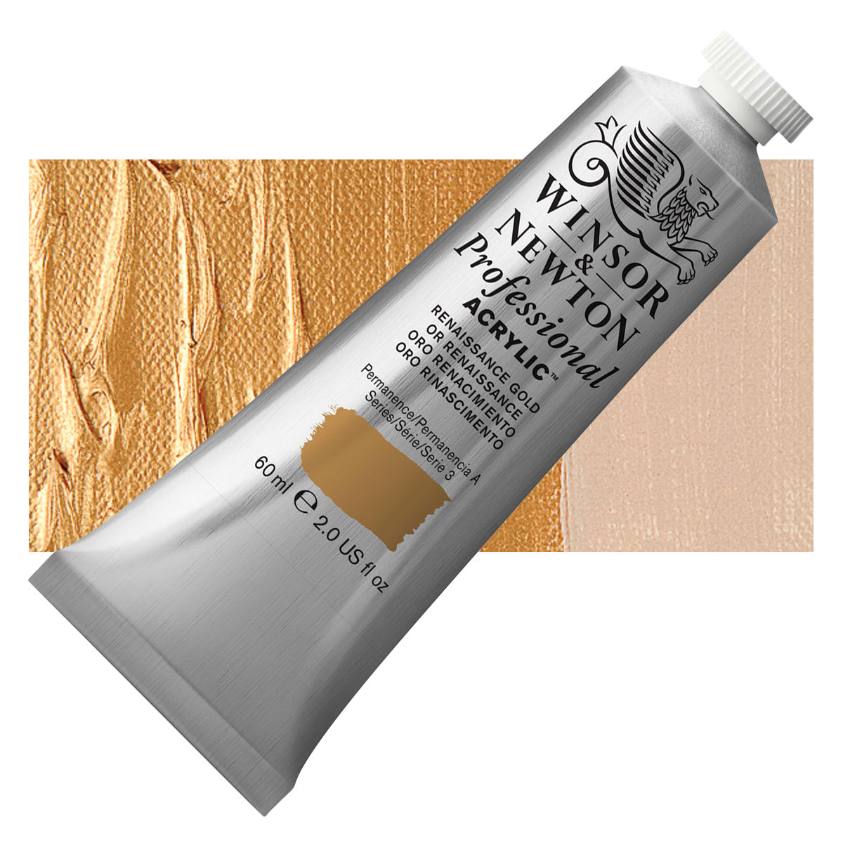 Winsor & Newton Professional Acrylic Paint - Renaissance Gold, 60 ml tube and swatch