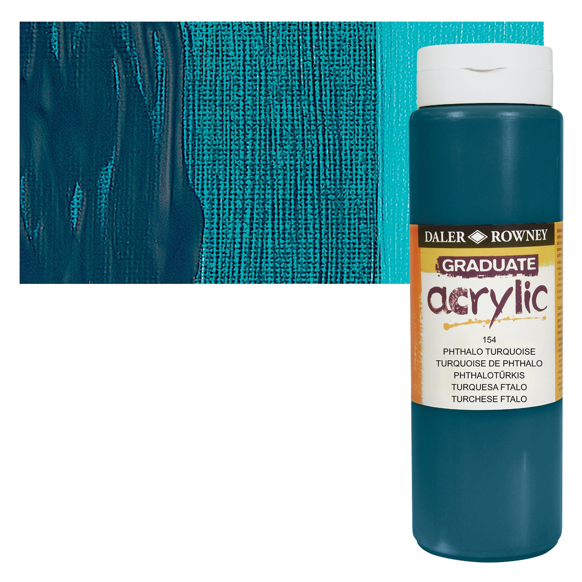 Daler-Rowney Graduate Acrylic Paint - Phthalo Turquoise, 500 ml bottle and swatch