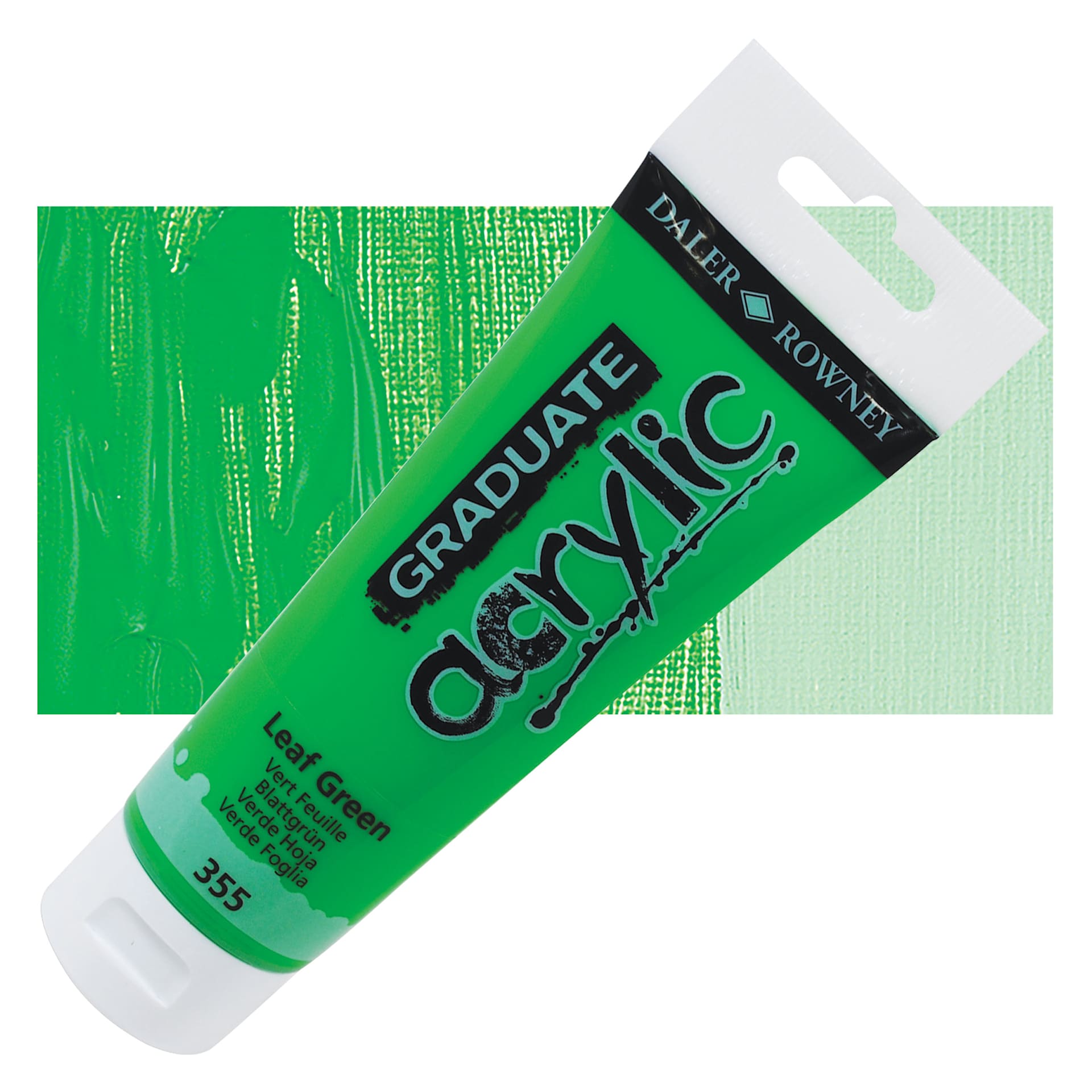 Daler-Rowney Graduate Acrylic Paint - Leaf Green, 120 ml tube and swatch