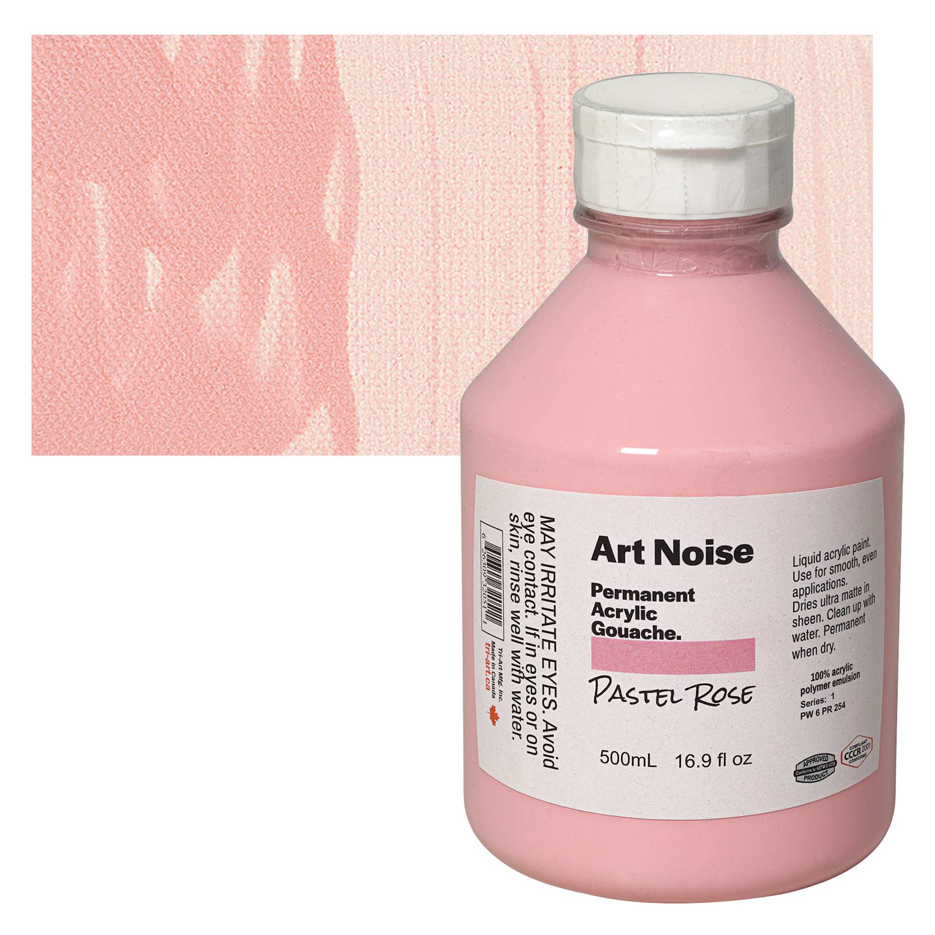 Tri-Art Art Noise Permanent Acrylic Gouache - Pastel Rose, 500 ml, Bottle and swatch