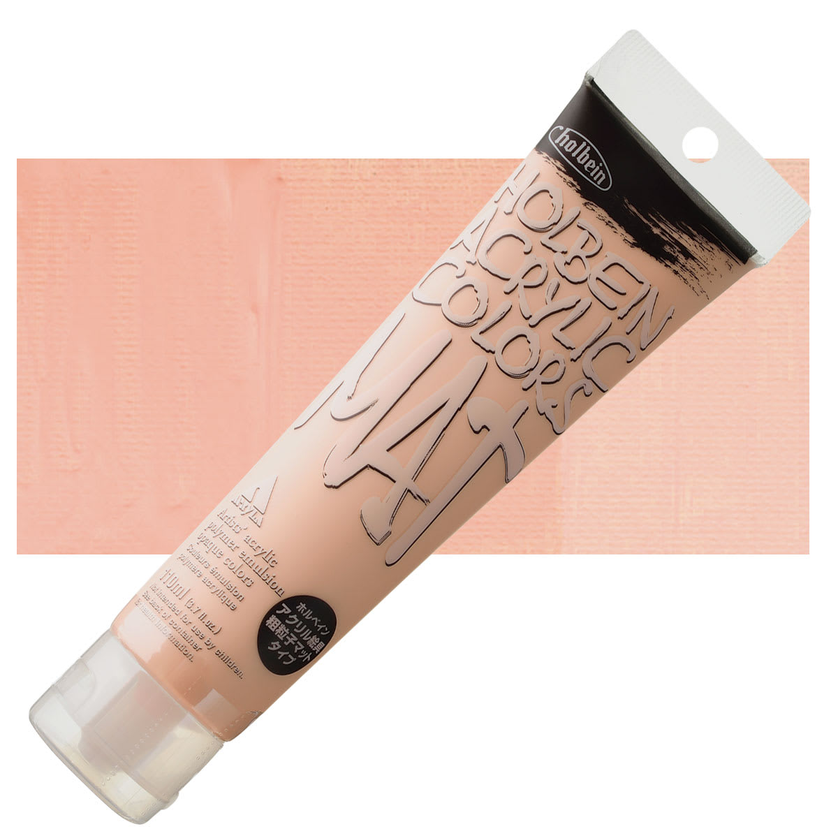 Holbein Mat Acrylic - Shell Pink, 110 ml tube and swatch