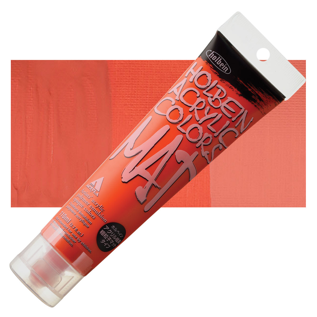 Holbein Mat Acrylic - Vermilion Hue, 110 ml tube and swatch