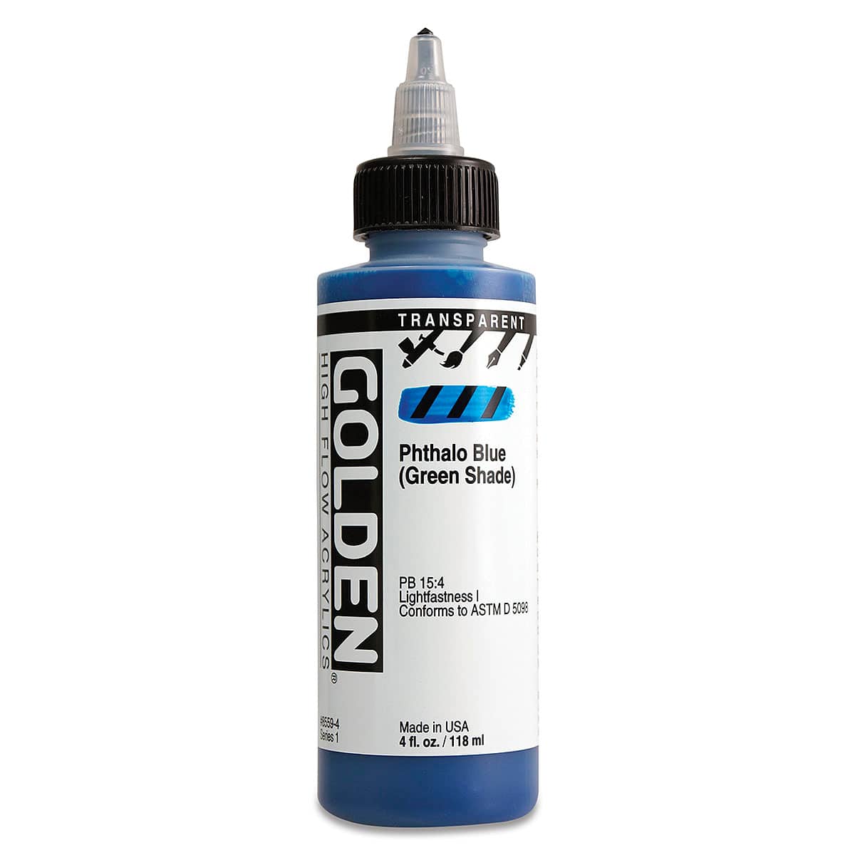 Golden High Flow Acrylics - Transparent Phthalo Blue (Green Shade), 4 oz bottle