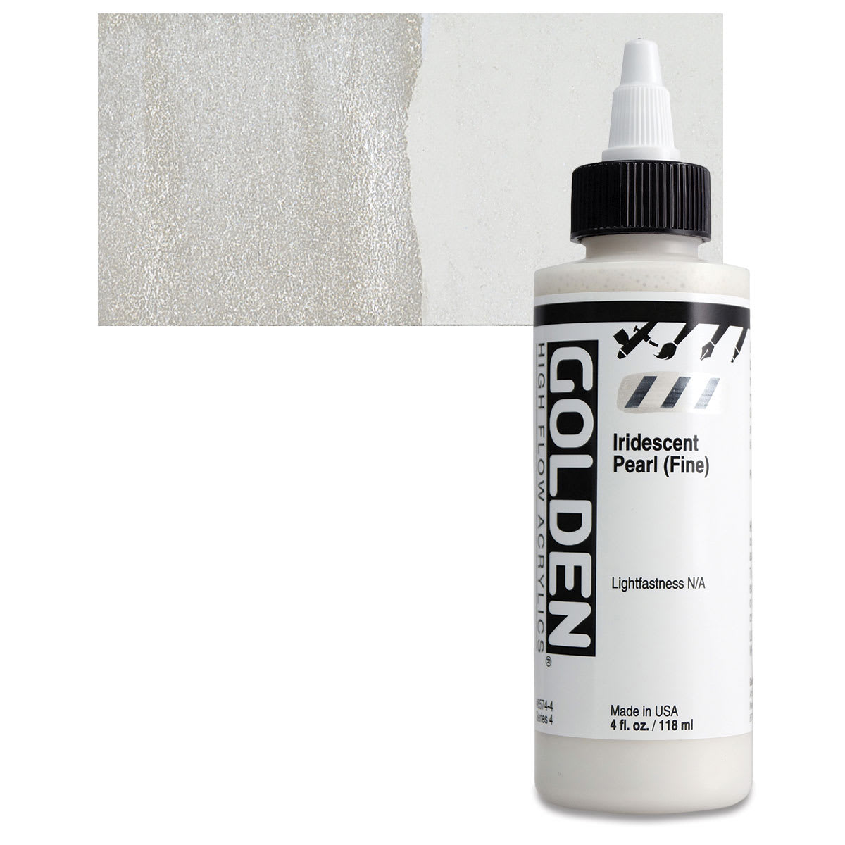 Golden High Flow Acrylic Paint - Iridescent Pearl (Fine), 4 oz bottle and swatch