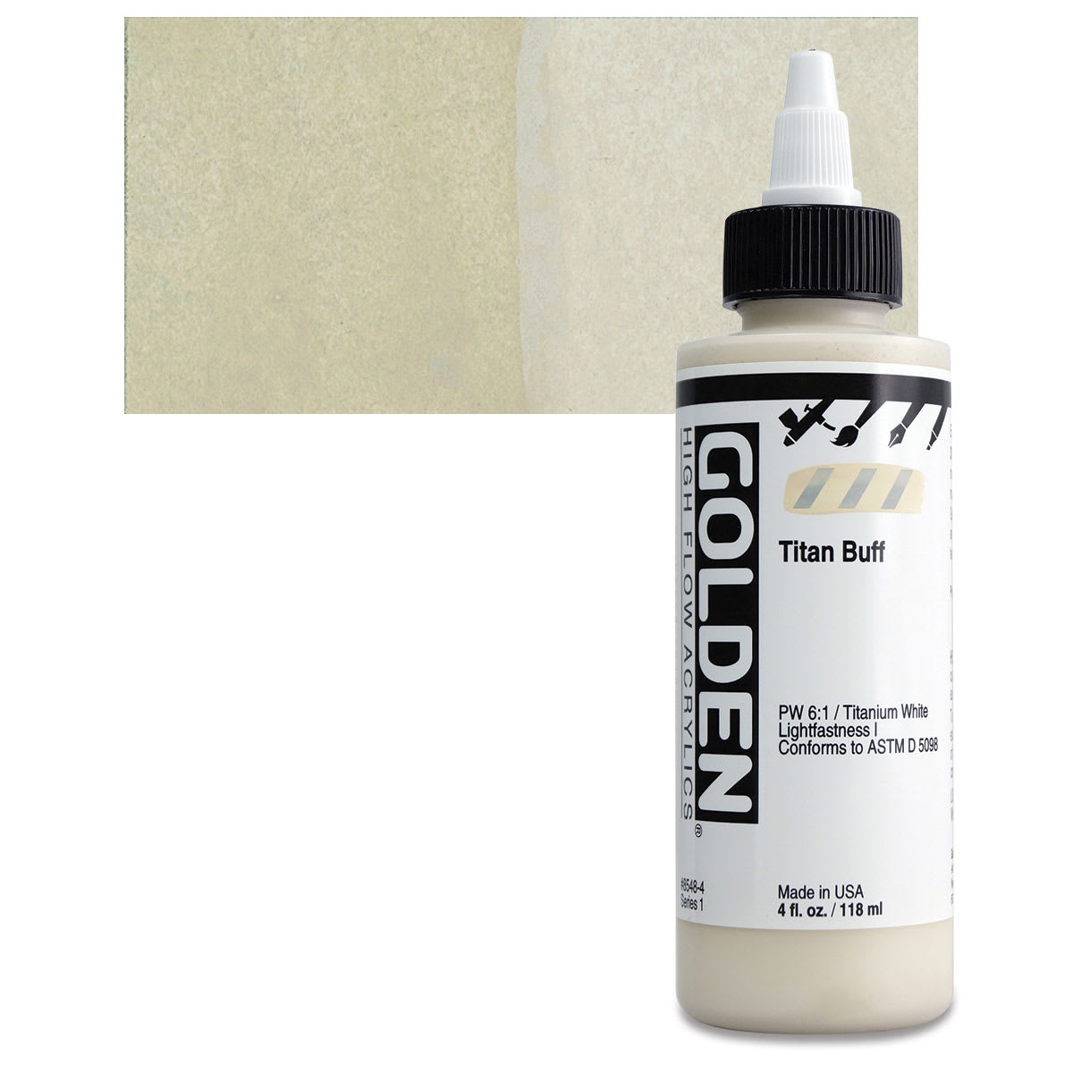 Golden High Flow Acrylic Paint - Titan Buff, 4 oz bottle and swatch
