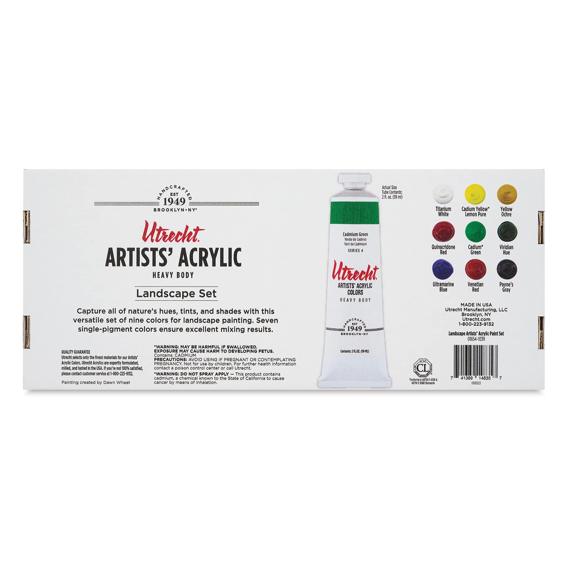 Utrecht Artists' Acrylic Paints - Landscape, Set of 9, back of packaging