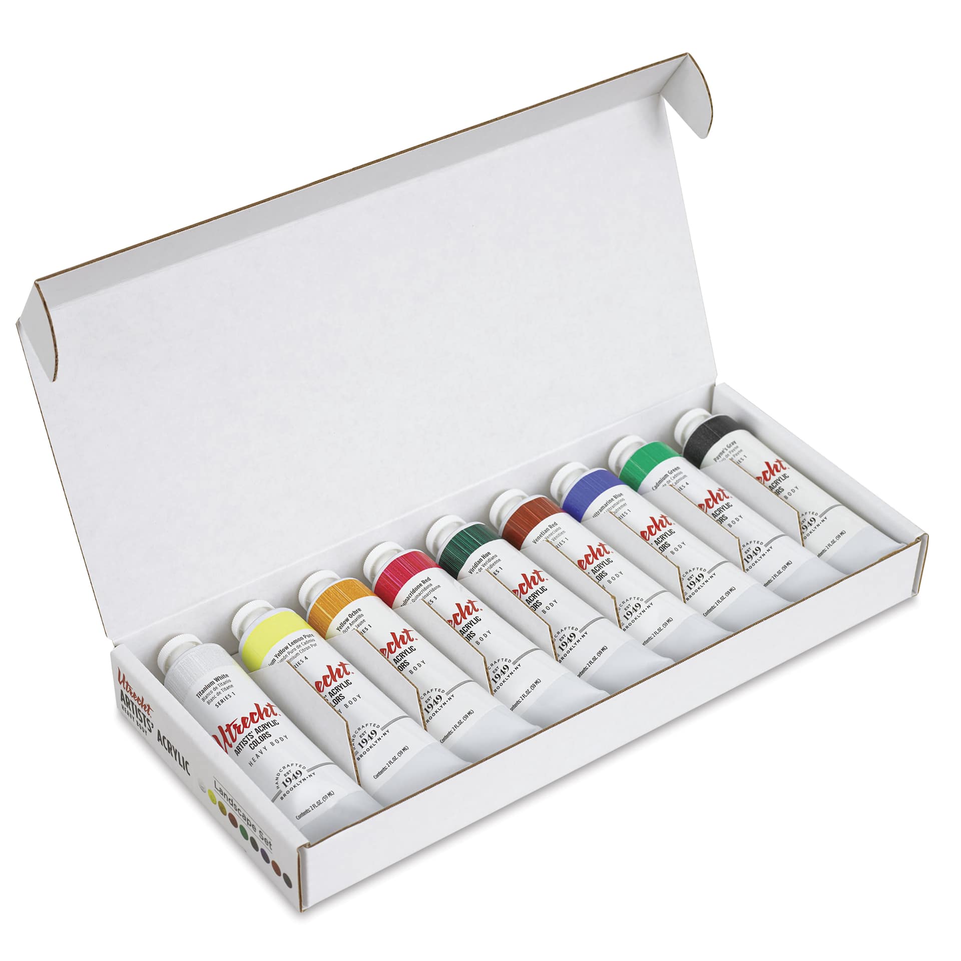 Utrecht Artists' Acrylic Paints - Landscape, Set of 9, open packaging