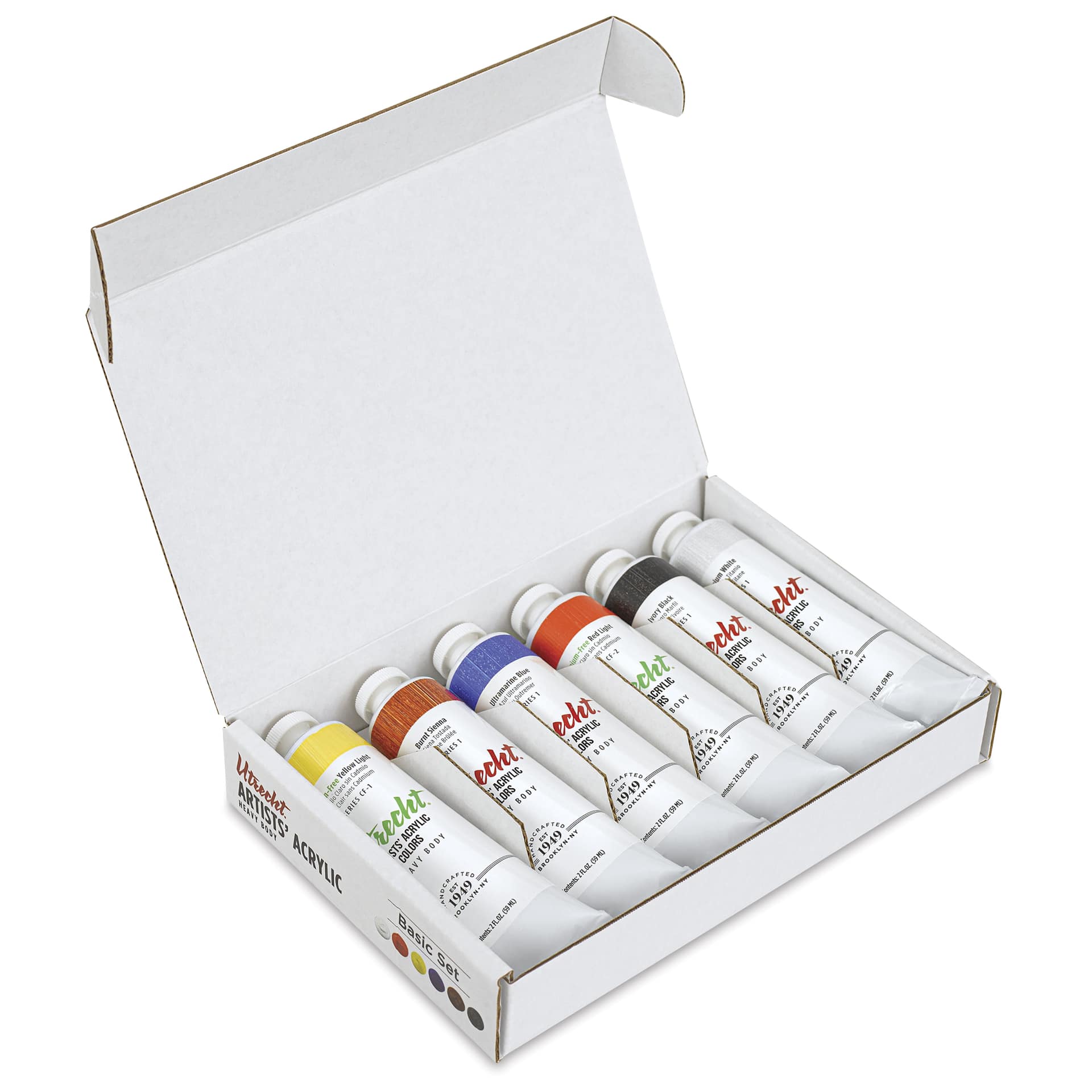 Utrecht Artists' Acrylic Paints - Basic, Set of 6, open packaging