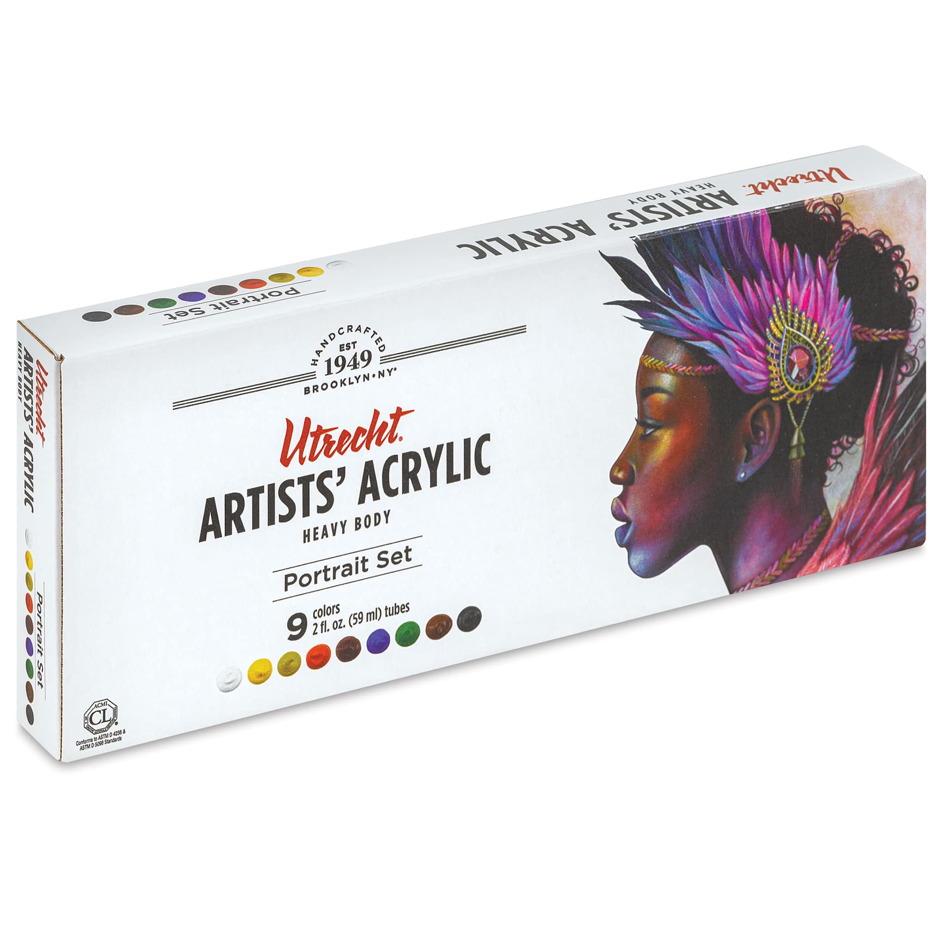 Utrecht Artists' Acrylic Paints - Portrait, Set of 9, front of packaging