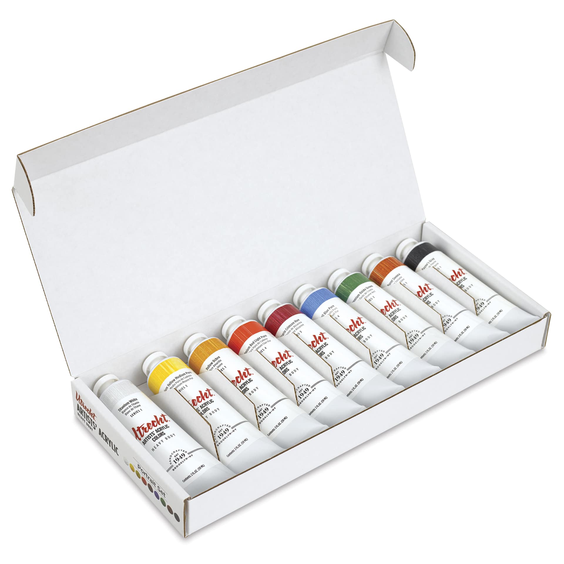 Utrecht Artists' Acrylic Paints - Portrait, Set of 9, open packaging