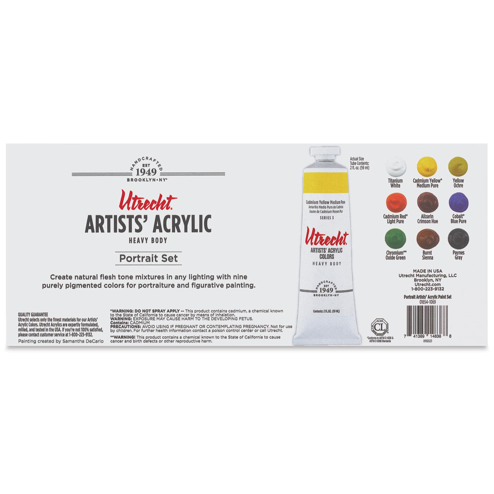 Utrecht Artists' Acrylic Paints - Portrait, Set of 9 back of package