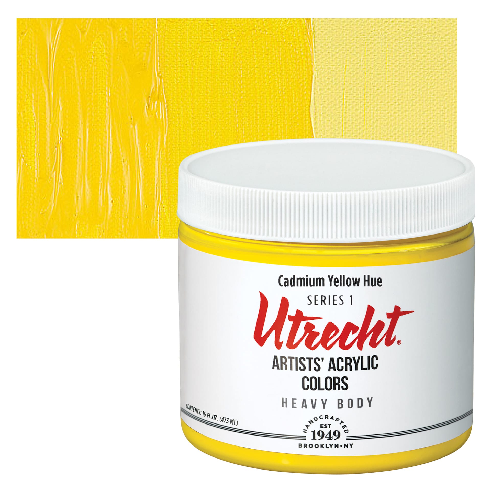 Utrecht Artists' Acrylic Paint - Cadmium Yellow Hue, Pint and swatch