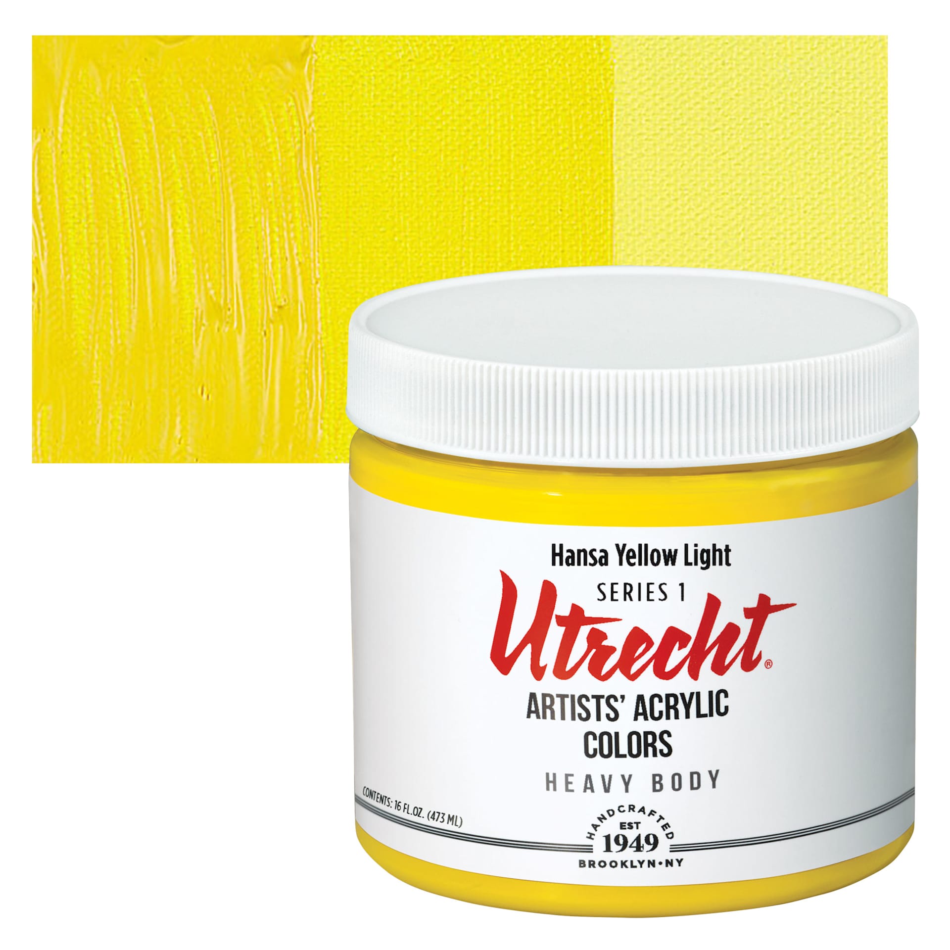 Utrecht Artists' Acrylic Paint - Hansa Yellow Light, Pint and swatch