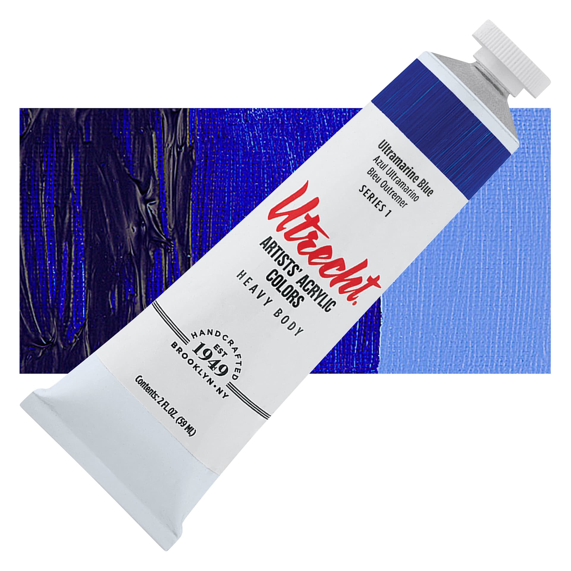 Utrecht Artists' Acrylic Paint - Ultramarine Blue, 2 oz tube and swatch