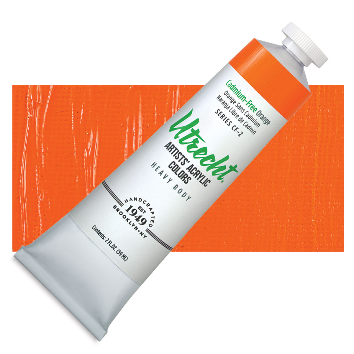 Utrecht Artists' Acrylic Paint - Cadmium-Free Orange 2 oz tube and swatch