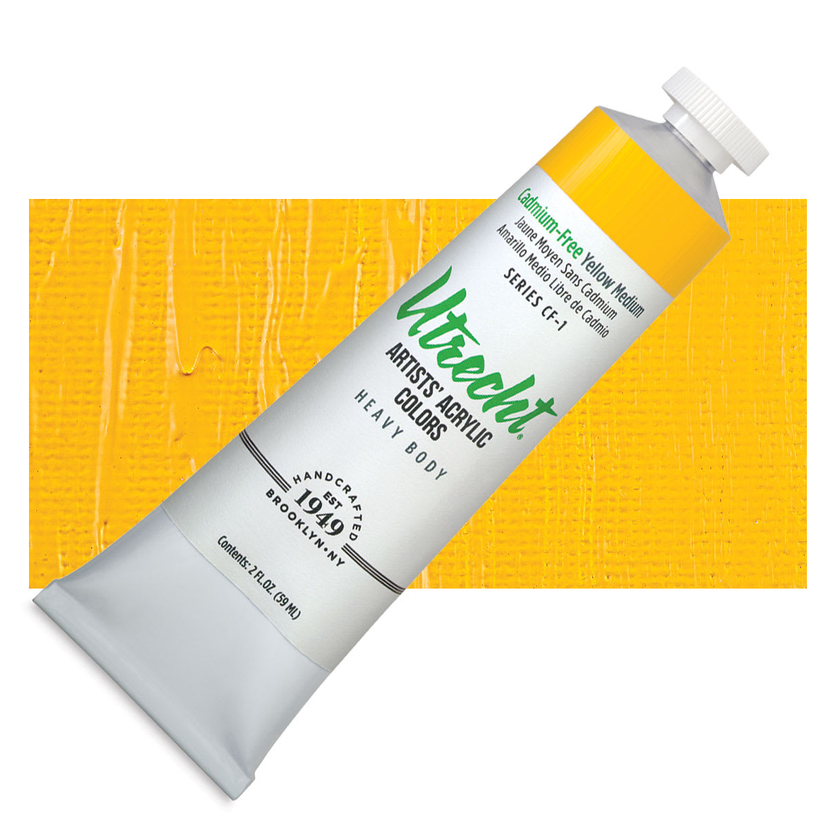 Utrecht Artists' Acrylic Paint - Cadmium Free Yellow Medium, 2 oz tube and swatch