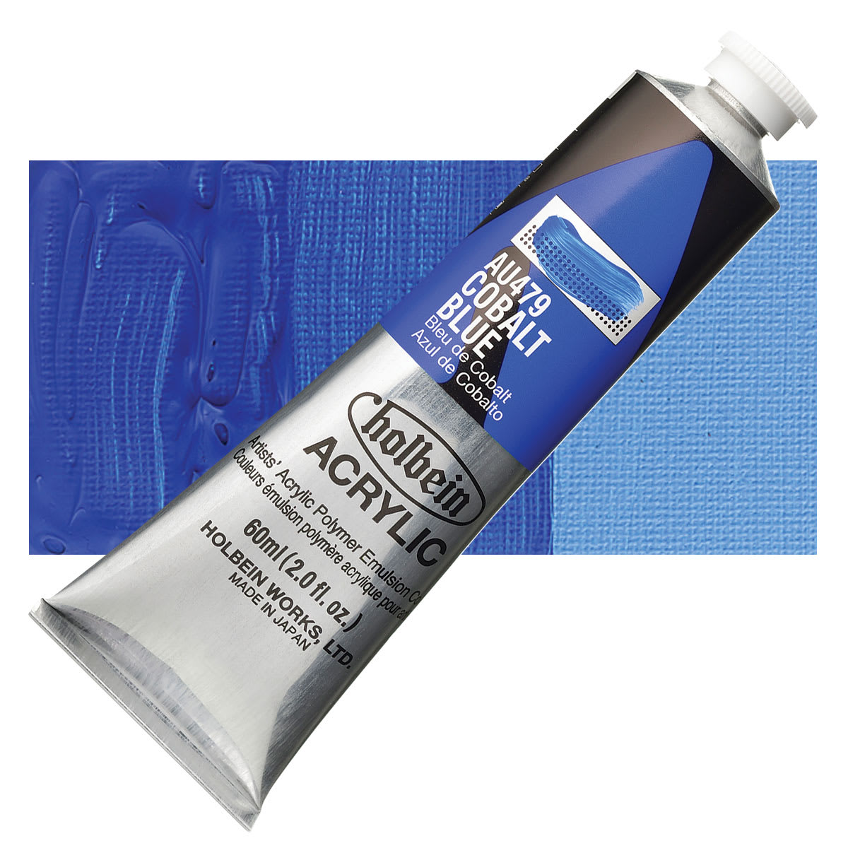 Holbein Heavy Body Artist Acrylic Paint - Cobalt Blue, 60 ml tube and swatch