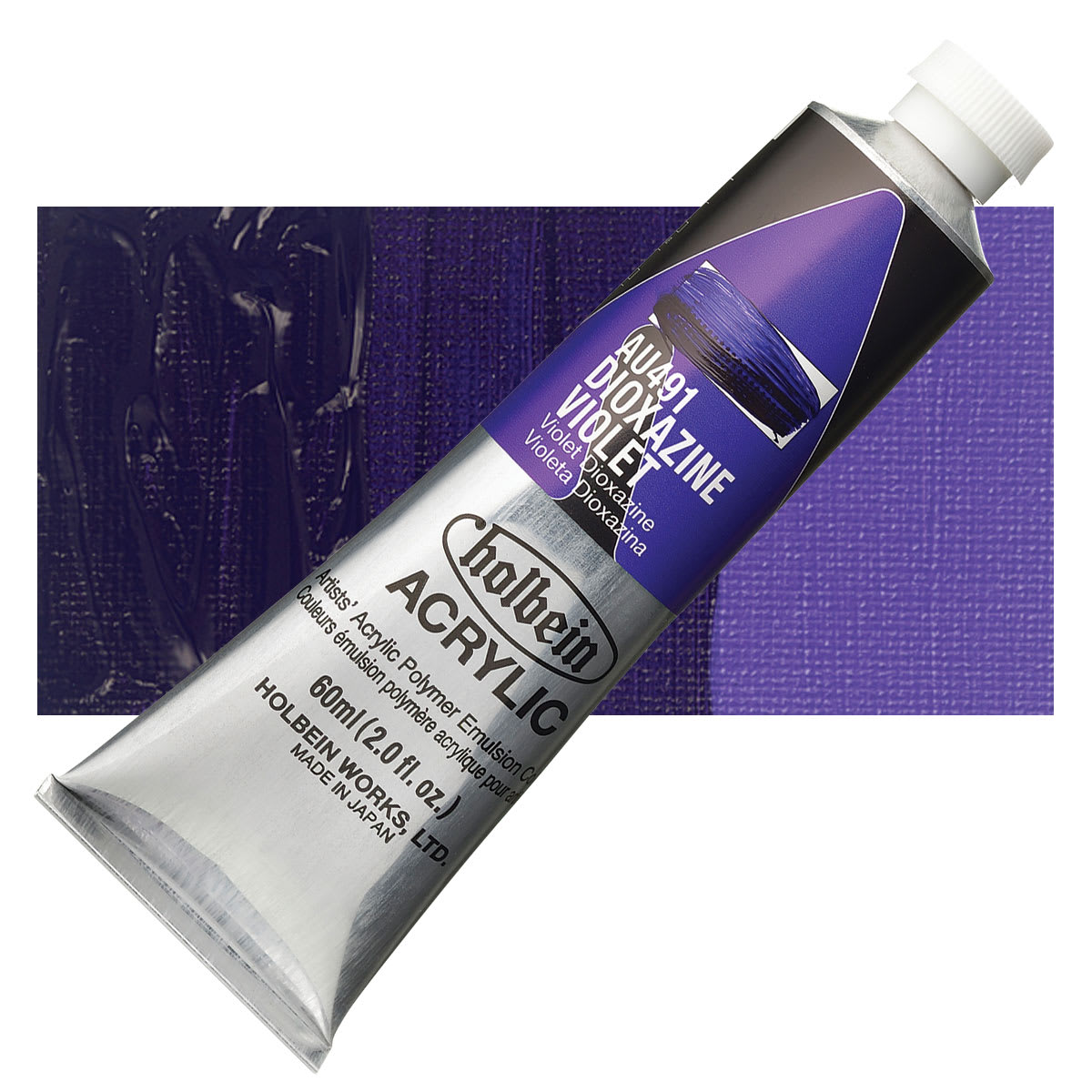 Holbein Heavy Body Artist Acrylic Paint - Dioxazine Violet, 60 ml tube and swatch