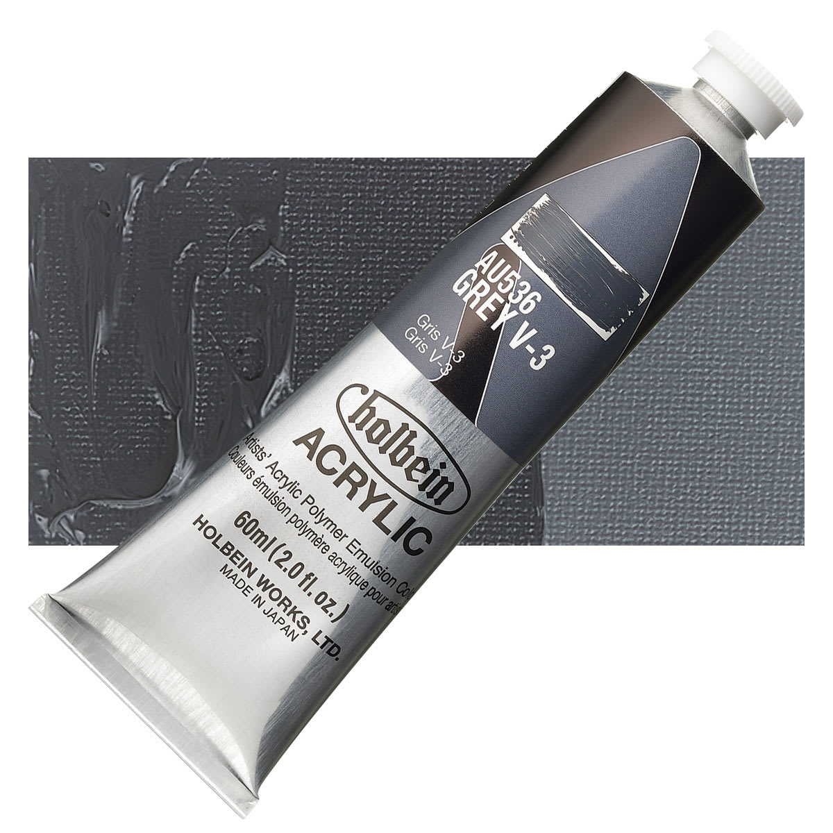 Holbein Heavy Body Artist Acrylic Paint - Gray V-3, 60 ml tube and swatch