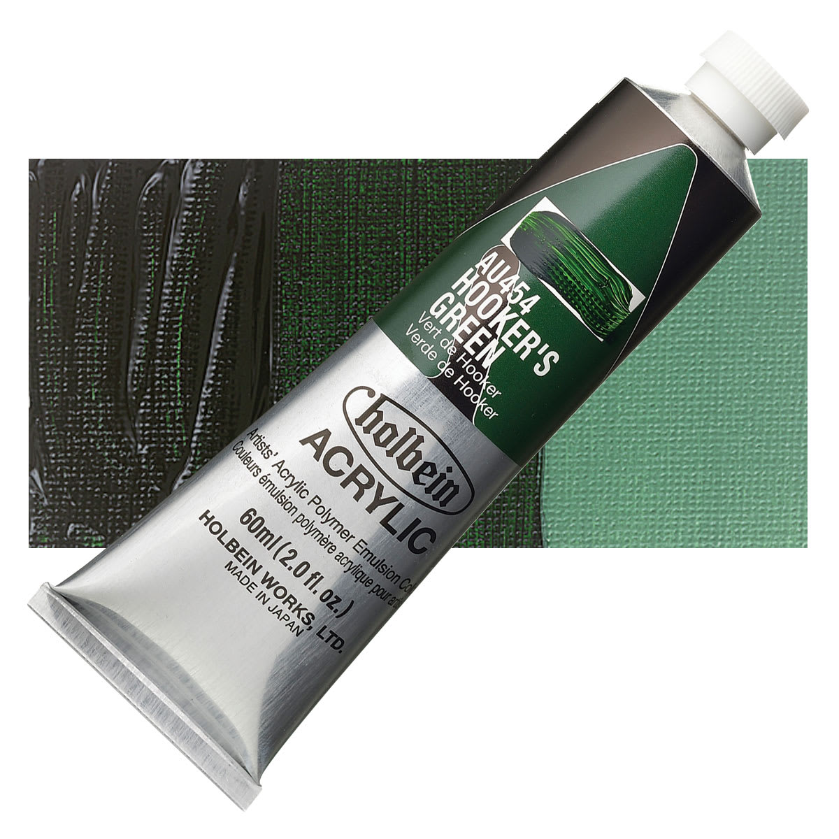 Holbein Heavy Body Artist Acrylic Paint - Hookers Green, 60 ml tube and swatch