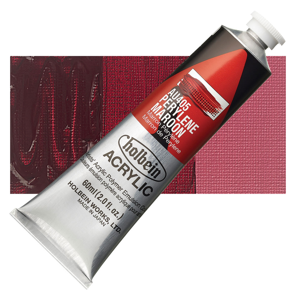 Holbein Heavy Body Artist Acrylic Paint - Perelyne Maroon, 60 ml tube and swatch