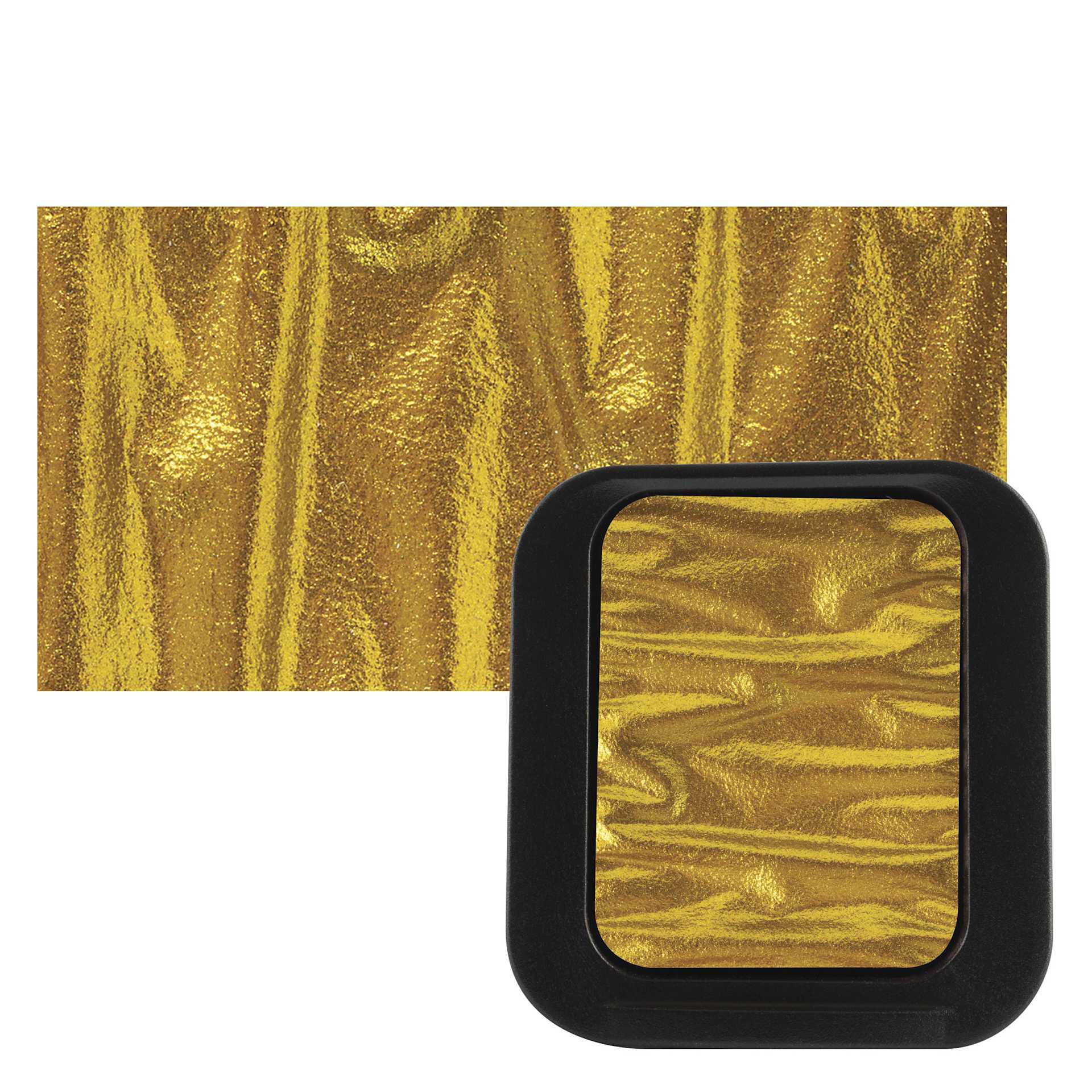 Finetec Artist Mica Watercolor - Crystal Gold pan and swatch