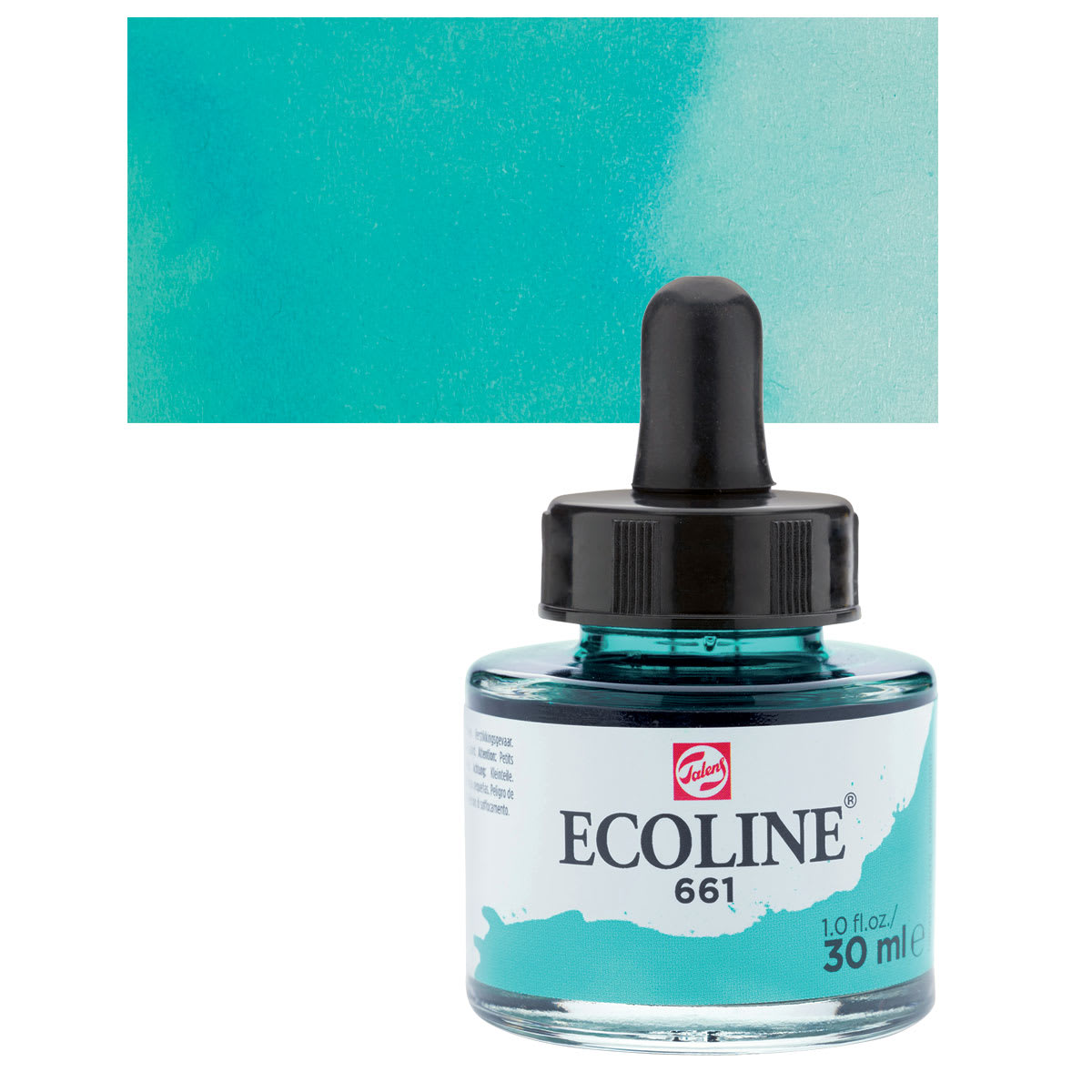 Ecoline Liquid Watercolor with Dropper - Turquoise Green, 30 ml jar and swatch