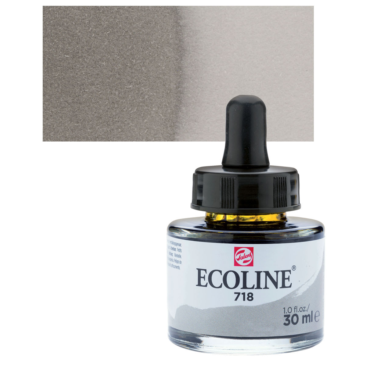 Ecoline Liquid Watercolor with Dropper - Warm Gray, 30 ml jar and swatch