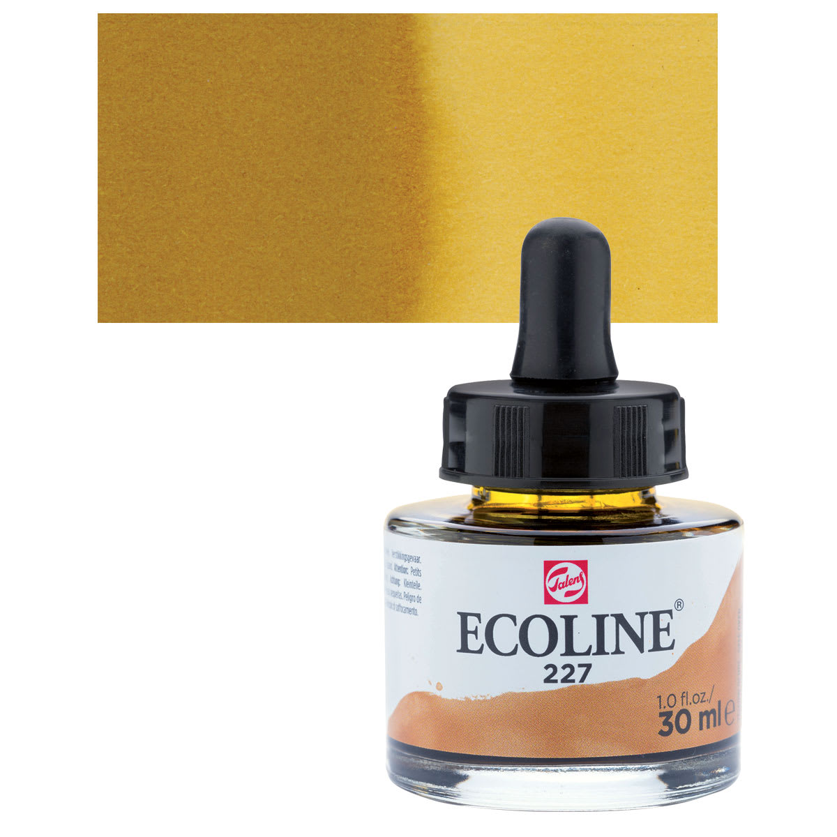 Ecoline Liquid Watercolor with Dropper - Yellow Ochre, 30 ml jar and swatch
