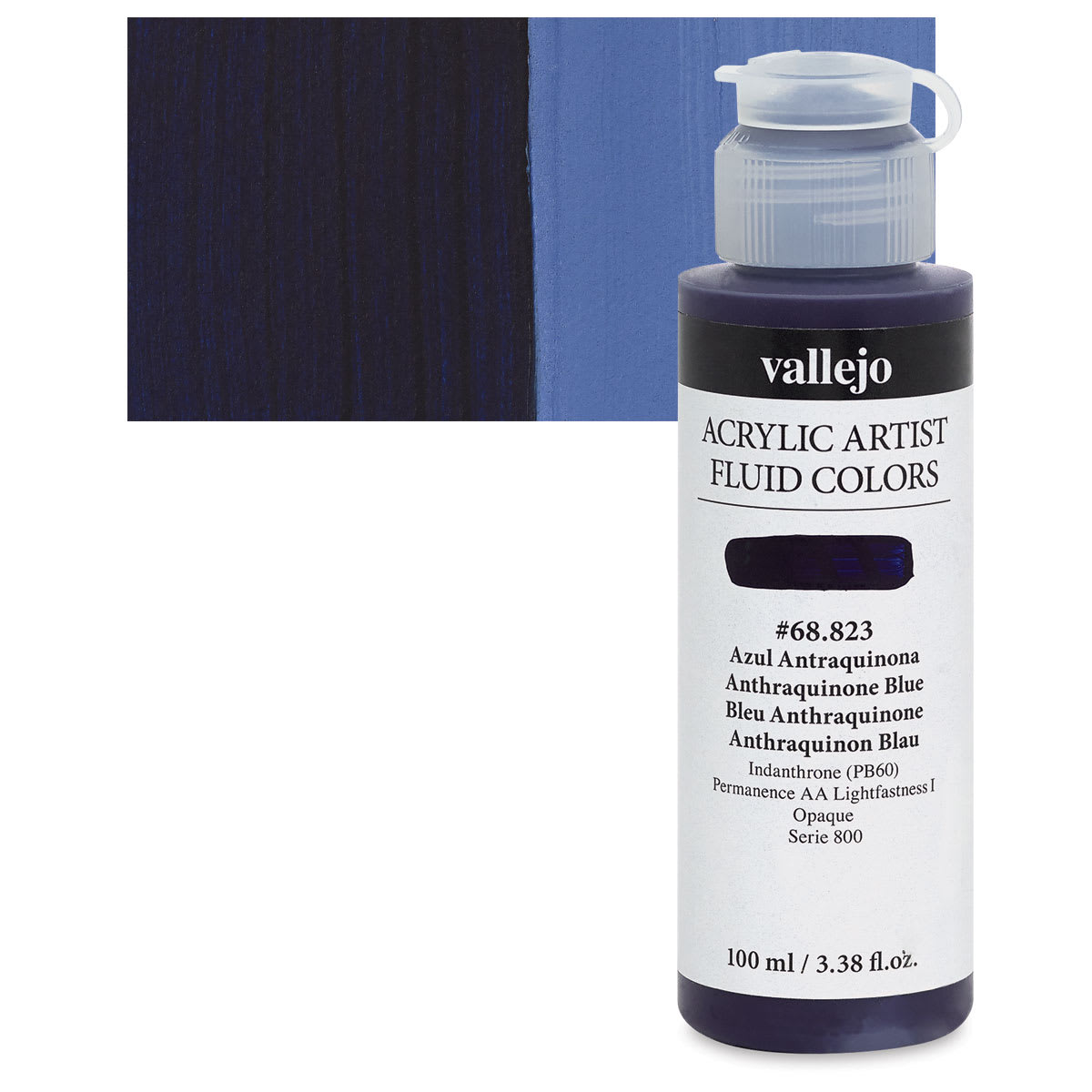 Vallejo Fluid Acrylic - Anthraquinone Blue, 100 ml and swatch