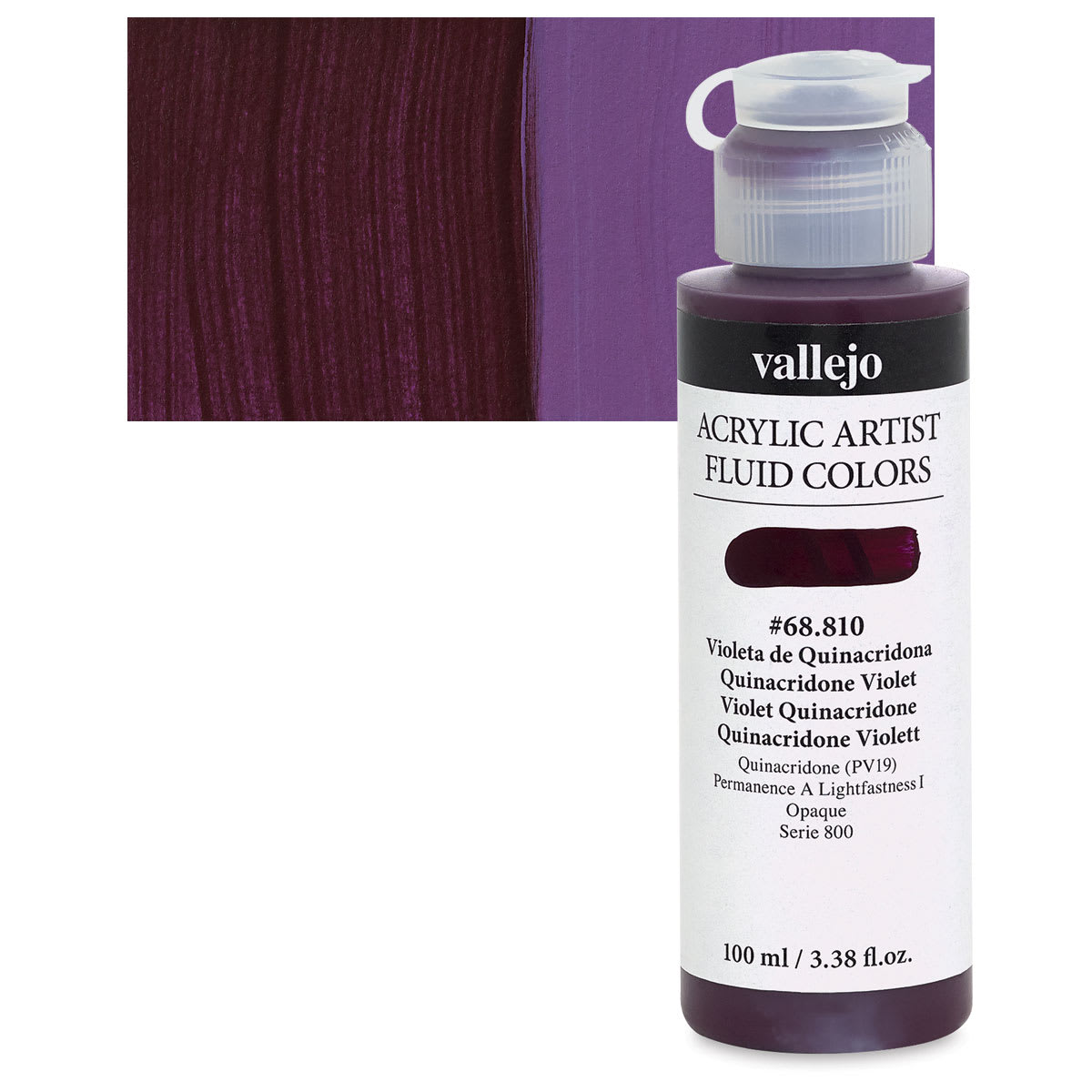 Vallejo Fluid Acrylic - Quinacridone Violet, 100 ml and swatch