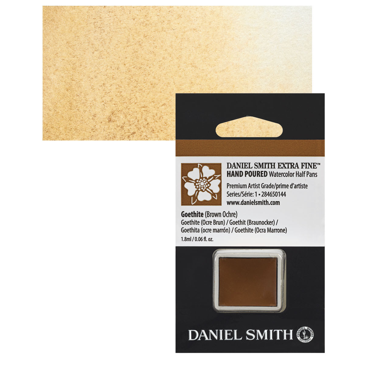 Daniel Smith Extra Fine Watercolor Half Pan - Goethite Brown Ochre and swatch
