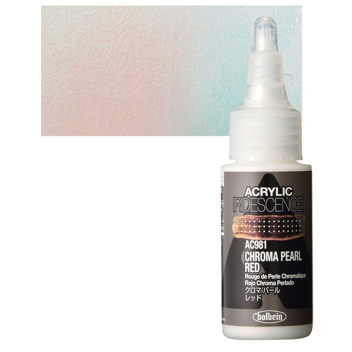 Holbein Iridescence Acrylic - Chroma Pearl Red, 30 ml and swatch