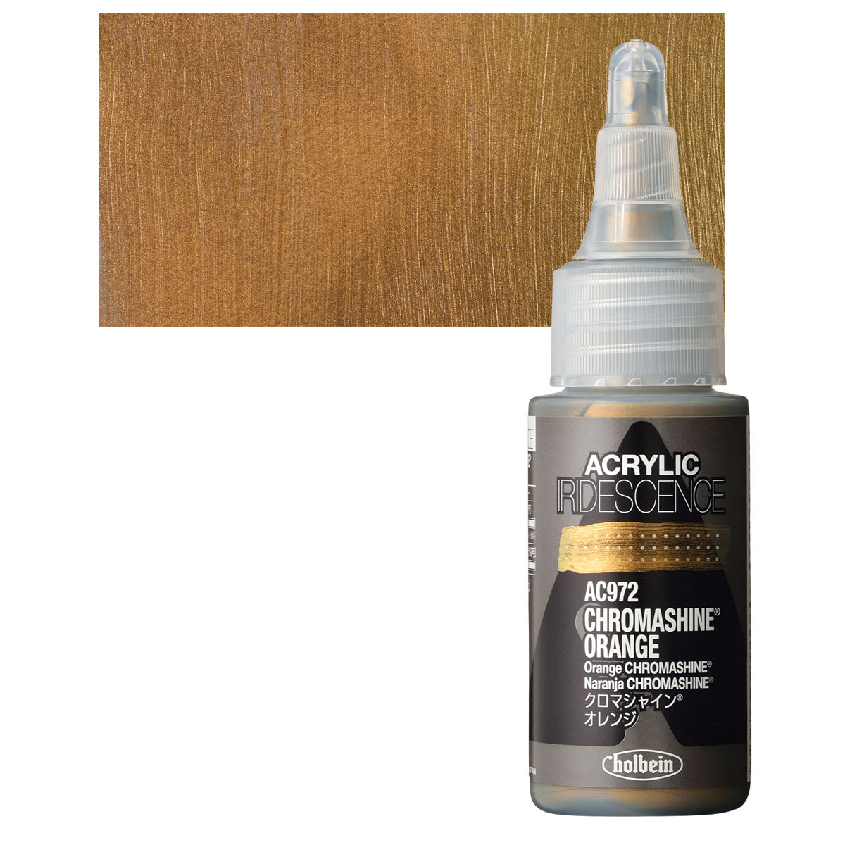 Holbein Iridescence Acrylic - Chromashine Orange, 30 ml and swatch