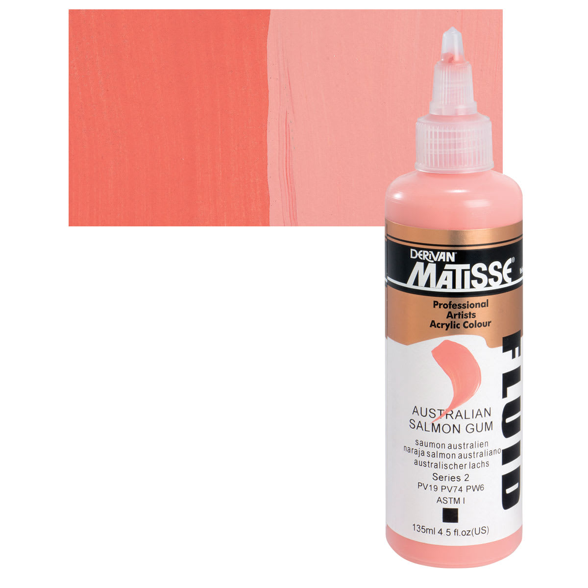Matisse Fluid Acrylic - Australian Salmon Gum, 135 ml bottle and swatch