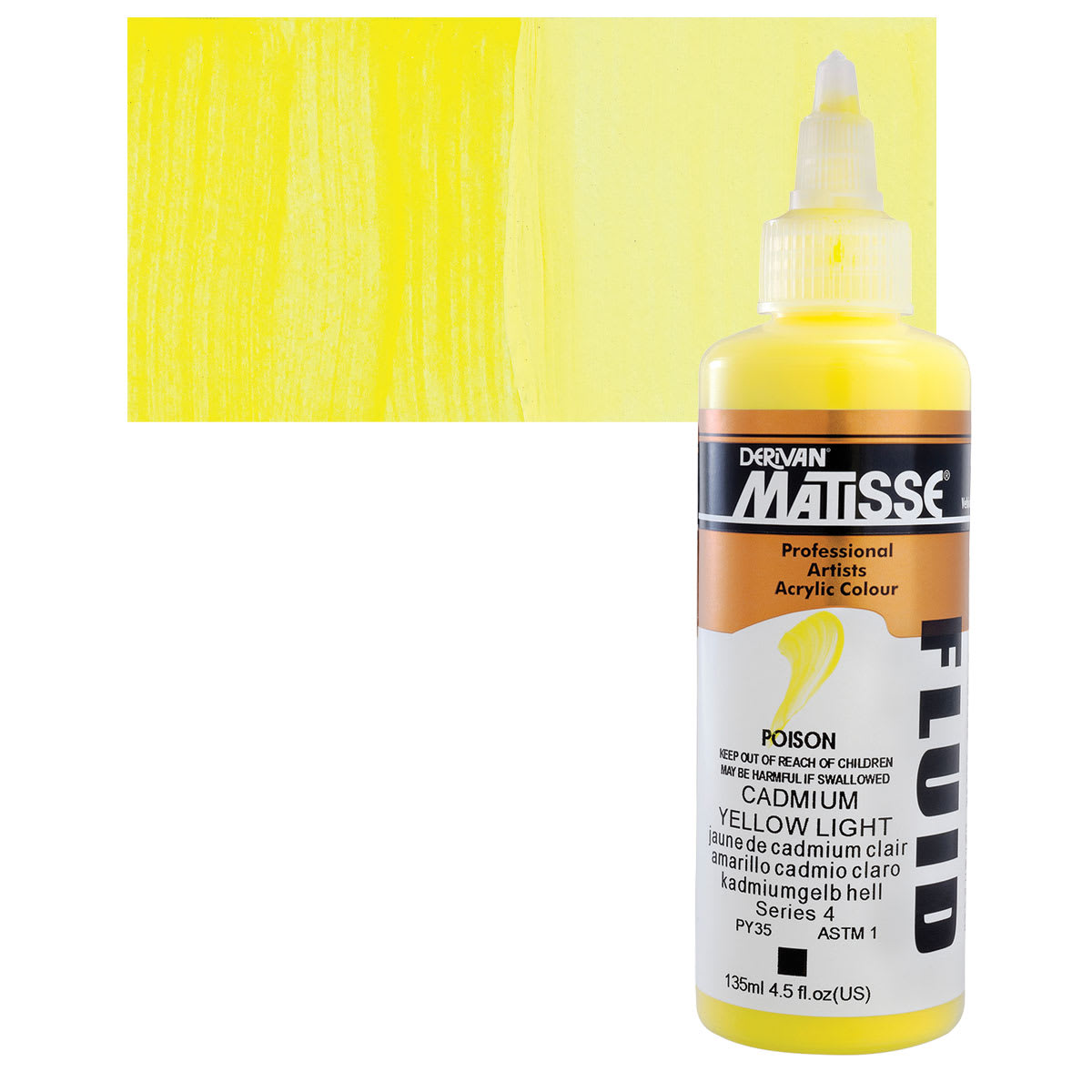 Matisse Fluid Acrylic - Cadmium Yellow Light, 135 ml bottle and swatch