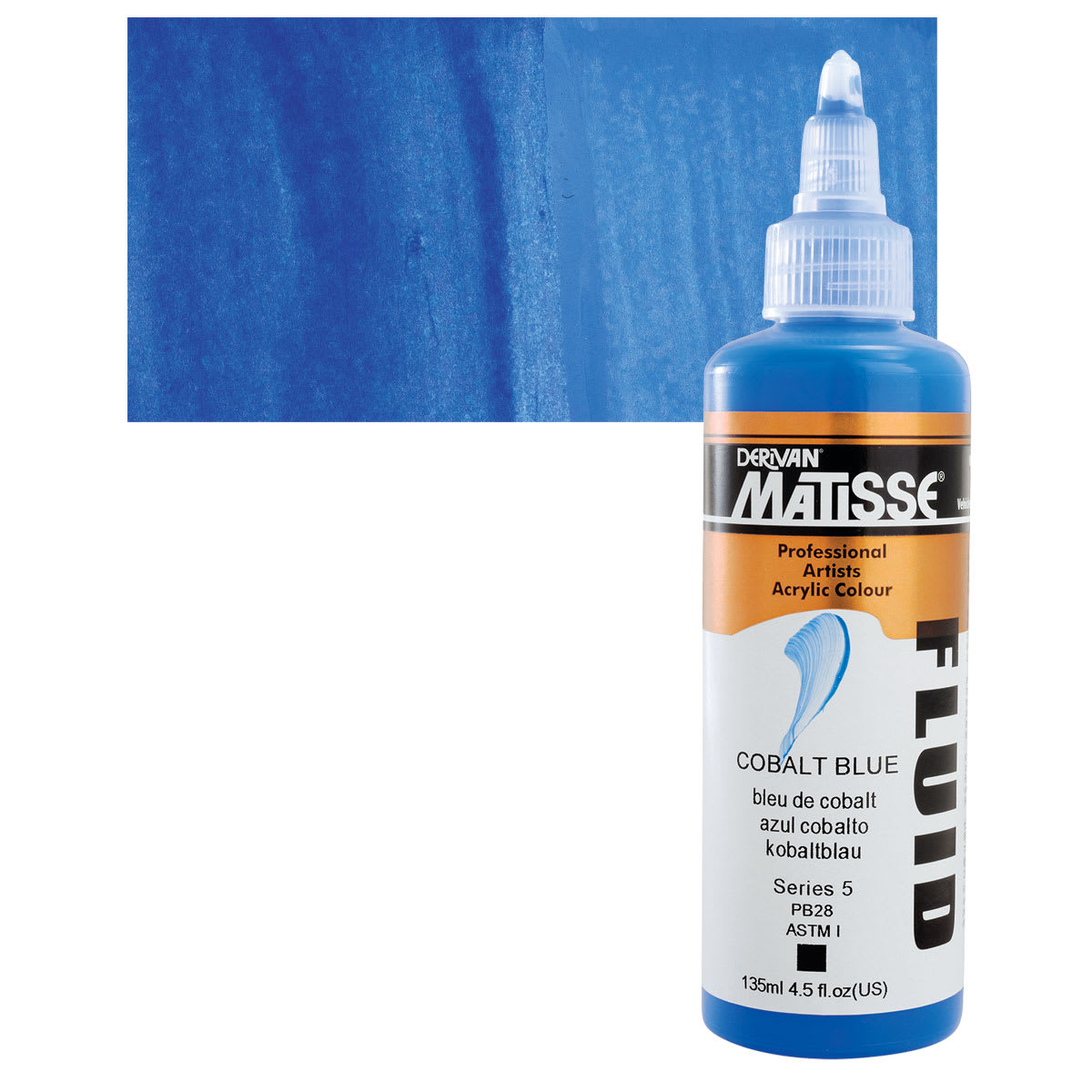Matisse Fluid Acrylic - Cobalt Blue, 135 ml bottle and swatch